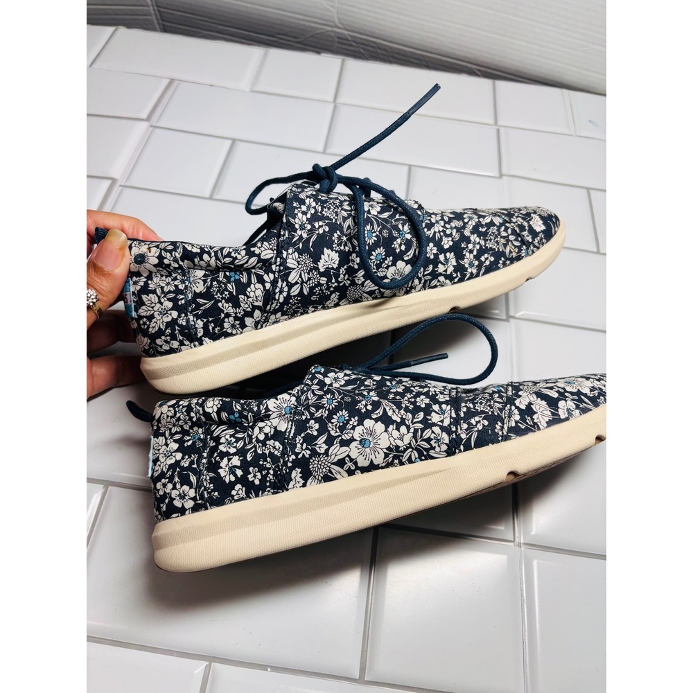 Toms Del ReyBlue White Floral Canvas Lace Up Low Top Sneakers Womens 8 - Picture 10 of 13